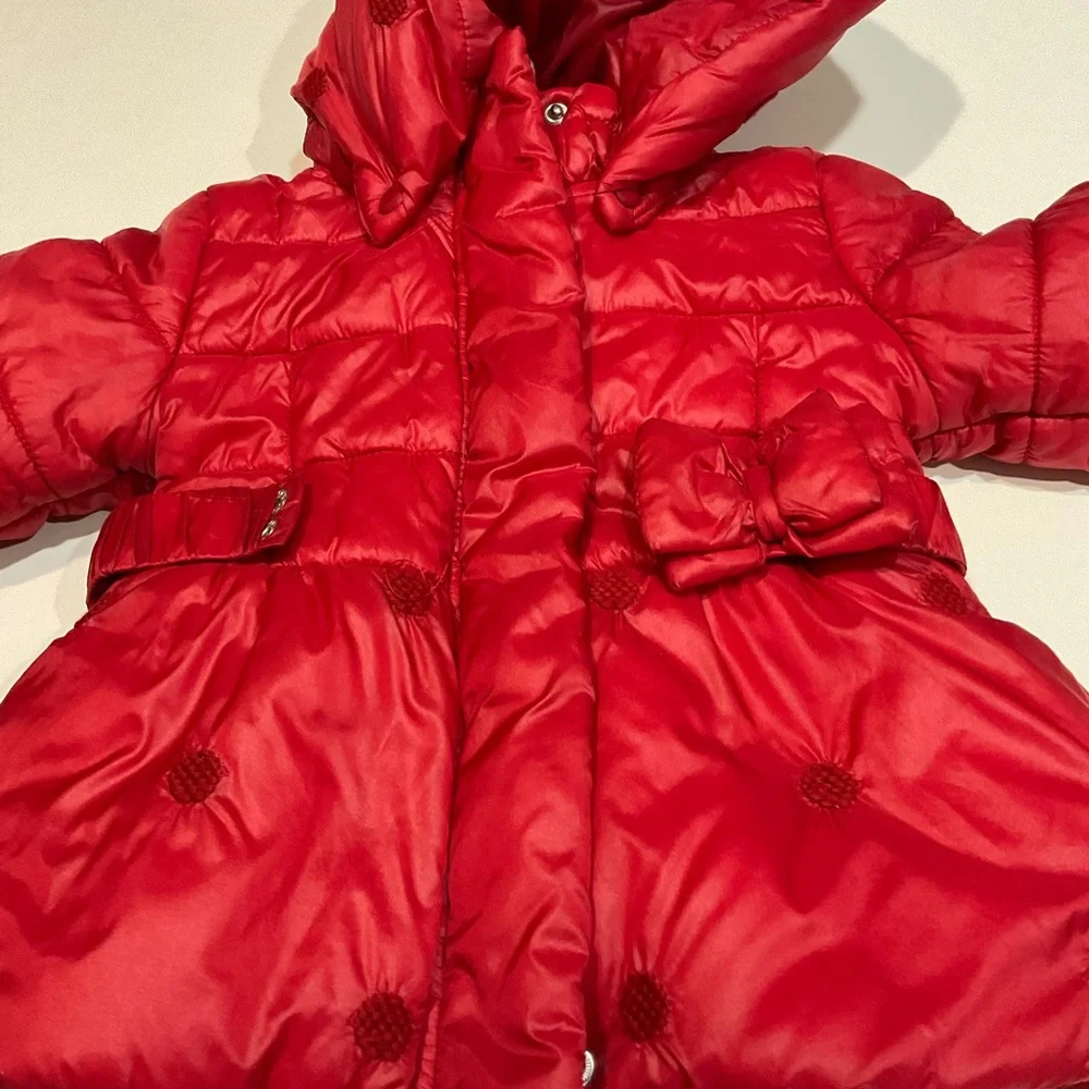 🍏Monnalisa Girl’s Designer Quilted Hooded Red Puffer, 24 mo